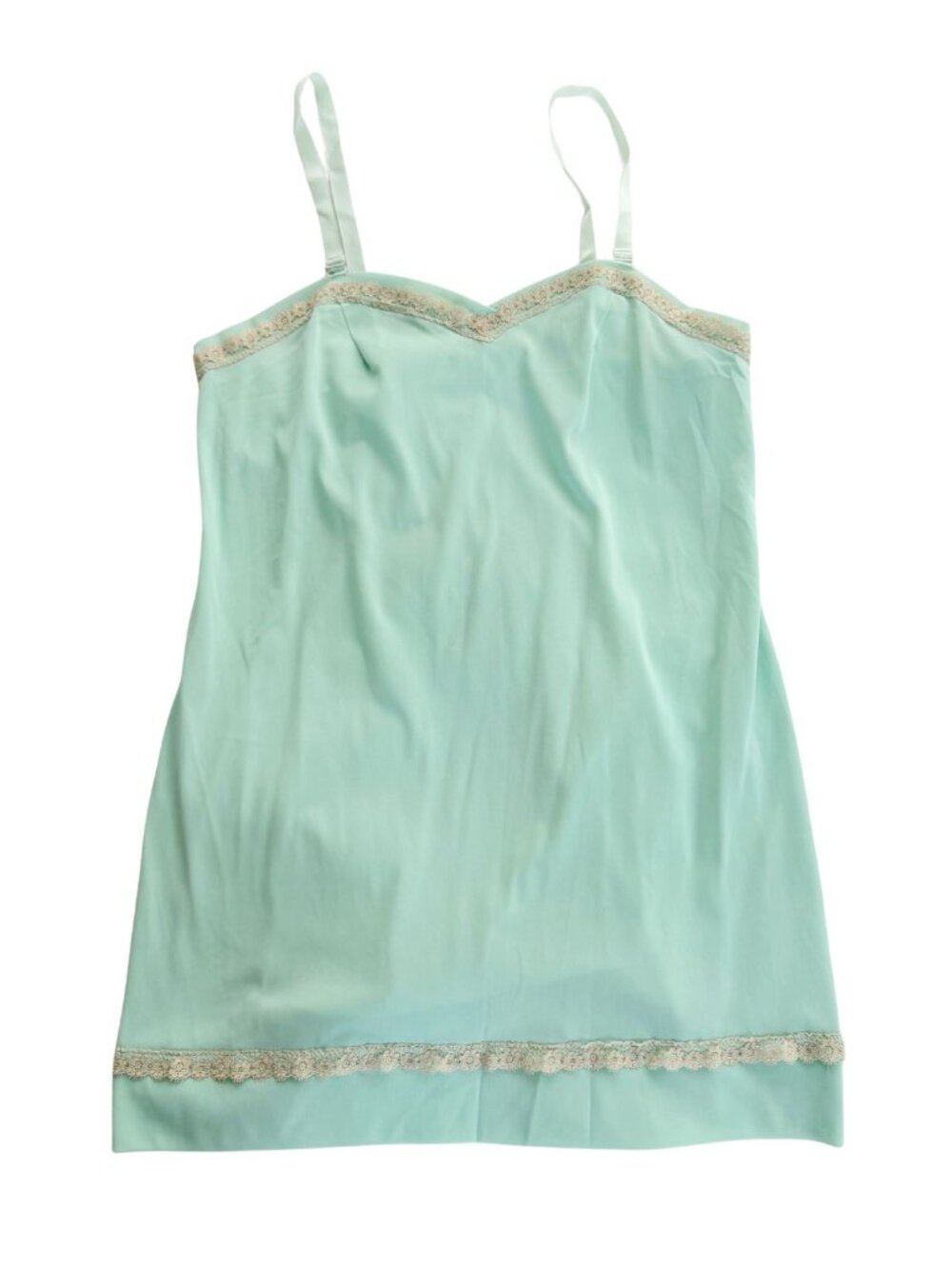 Pastel Mint Seafoam Green Lace Trim Cami Slip Dress Lingerie Nightie